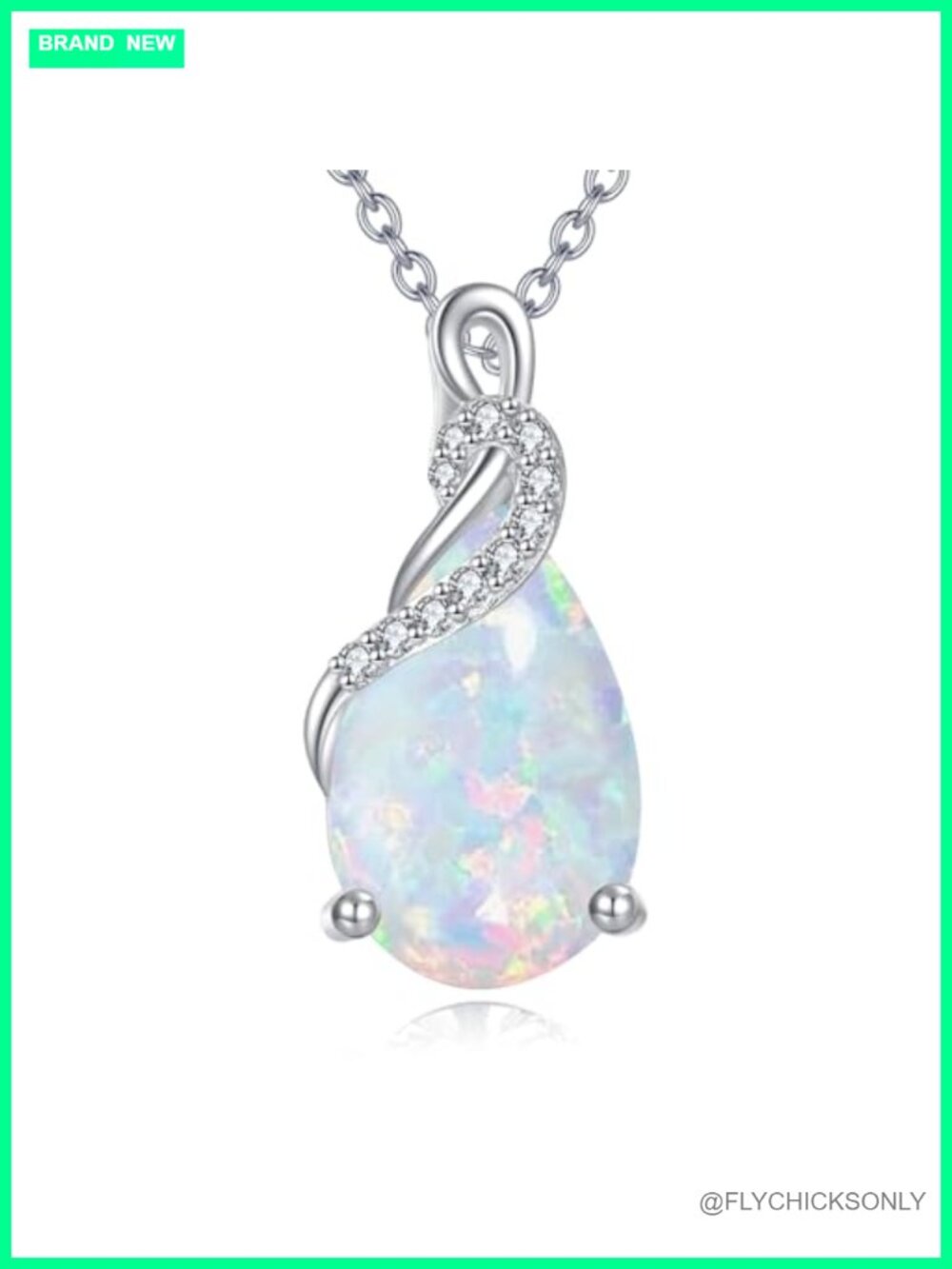 14k Solid White Gold Opal Teardrop Necklace Pear Cut Birthstone Pendant Women